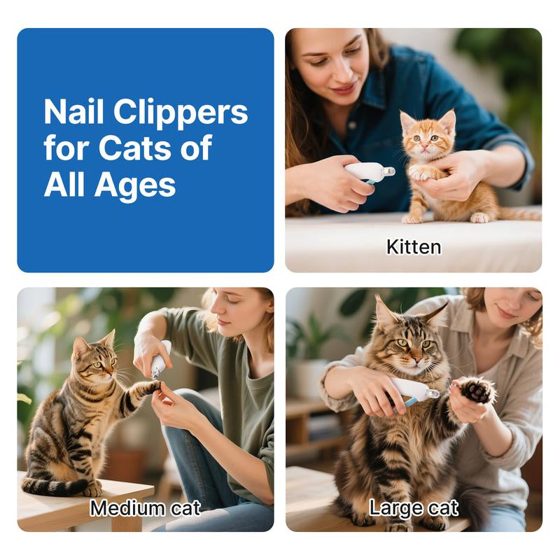 Potaroma Cat Nail Clipper with Adjustable 4-Size Trimming Hole & Hidden Nail File | Safe Toenail Trimmer for Kittens & Indoor Cats | Anti-Splash Claw Cutter for Cat Grooming (Blue)
