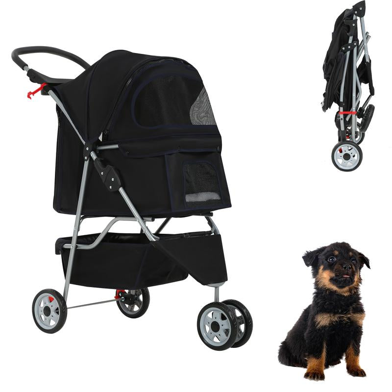 Bestoffice 3 Wheels Pet Dog Stroller Cat Cage for Medium Small Dogs Cats Travel Folding Carrier Waterproof Puppy Stroller with Cup Holder & Removable Liner,Pink