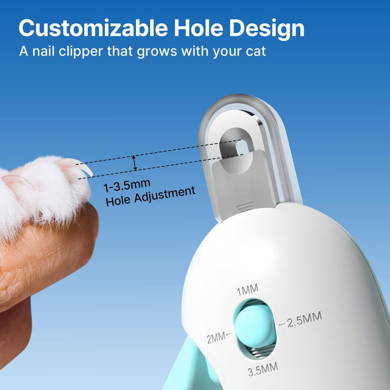 Potaroma Cat Nail Clipper with Adjustable 4-Size Trimming Hole & Hidden Nail File | Safe Toenail Trimmer for Kittens & Indoor Cats | Anti-Splash Claw Cutter for Cat Grooming (Blue)