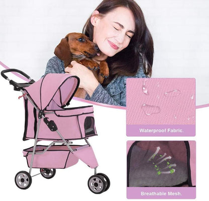 Bestoffice 3 Wheels Pet Dog Stroller Cat Cage for Medium Small Dogs Cats Travel Folding Carrier Waterproof Puppy Stroller with Cup Holder & Removable Liner,Pink