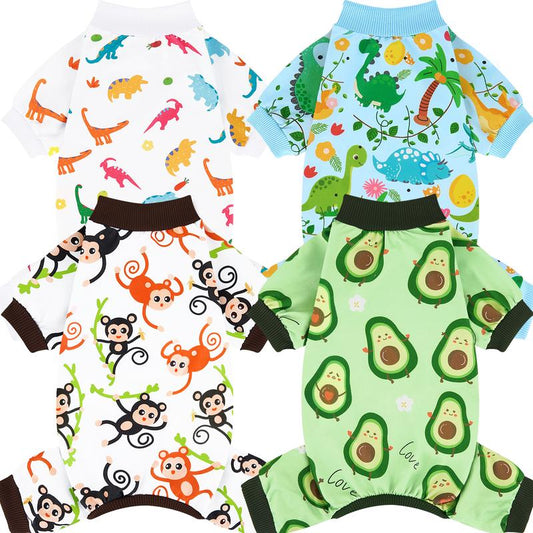 XPUDAC 4 Pack Dog Pajamas Soft Summer Doggie Clothes for Dogs Boy Girl,Four-Legged Apparel,Sleepwear Pet Products Dog Overalls Outfits Onesie Shirt