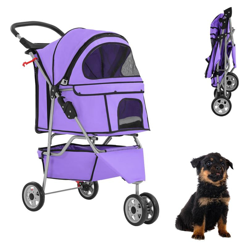 Bestoffice 3 Wheels Pet Dog Stroller Cat Cage for Medium Small Dogs Cats Travel Folding Carrier Waterproof Puppy Stroller with Cup Holder & Removable Liner,Pink