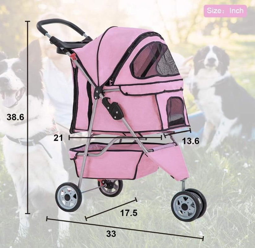 Bestoffice 3 Wheels Pet Dog Stroller Cat Cage for Medium Small Dogs Cats Travel Folding Carrier Waterproof Puppy Stroller with Cup Holder & Removable Liner,Pink