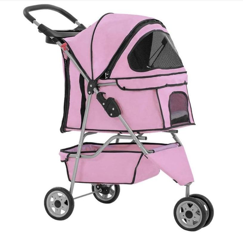 Bestoffice 3 Wheels Pet Dog Stroller Cat Cage for Medium Small Dogs Cats Travel Folding Carrier Waterproof Puppy Stroller with Cup Holder & Removable Liner,Pink