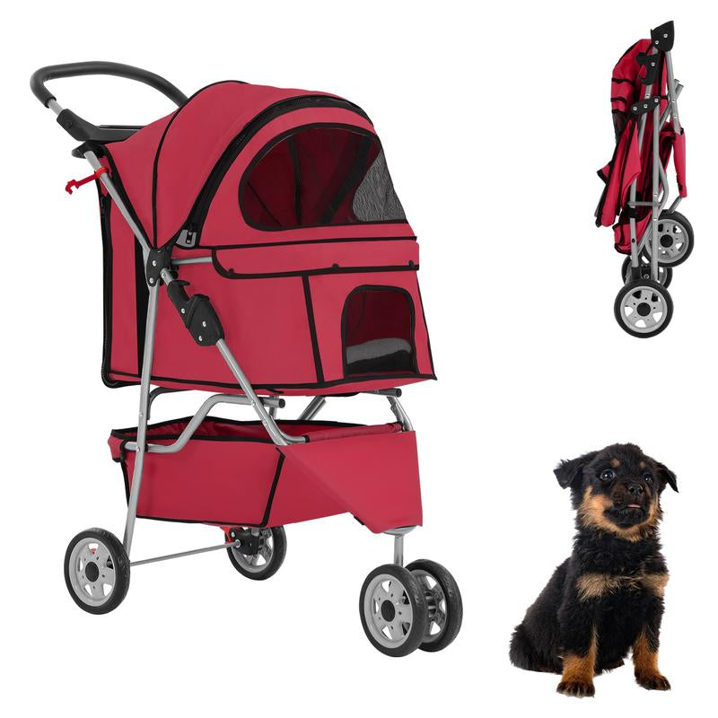 Bestoffice 3 Wheels Pet Dog Stroller Cat Cage for Medium Small Dogs Cats Travel Folding Carrier Waterproof Puppy Stroller with Cup Holder & Removable Liner,Pink