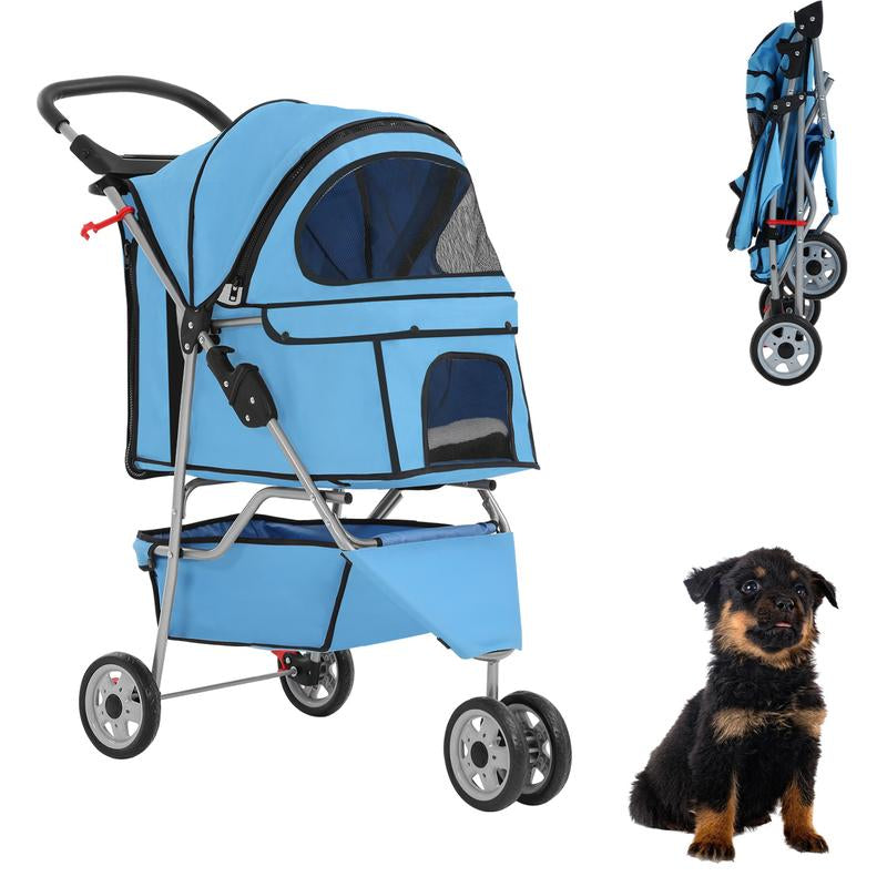 Bestoffice 3 Wheels Pet Dog Stroller Cat Cage for Medium Small Dogs Cats Travel Folding Carrier Waterproof Puppy Stroller with Cup Holder & Removable Liner,Pink